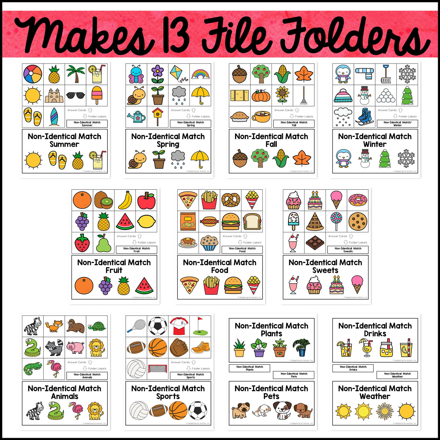 Non-Identical Matching File Folder Games and Activities – Autism Work Tasks