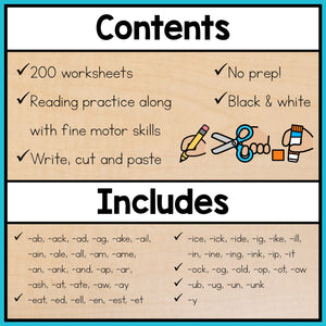 Word Families & Rhyming Words Worksheets: Cut & Paste Activities for Word Work