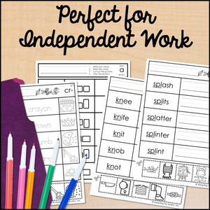 Word Work Worksheets Phonics BUNDLE: Cut and Paste Activities for Special Education