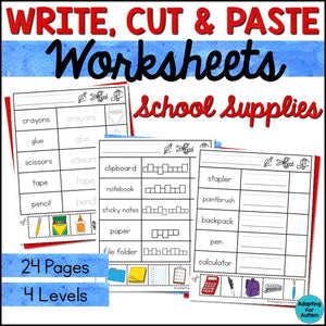 School Supplies Write Cut and Paste Activities