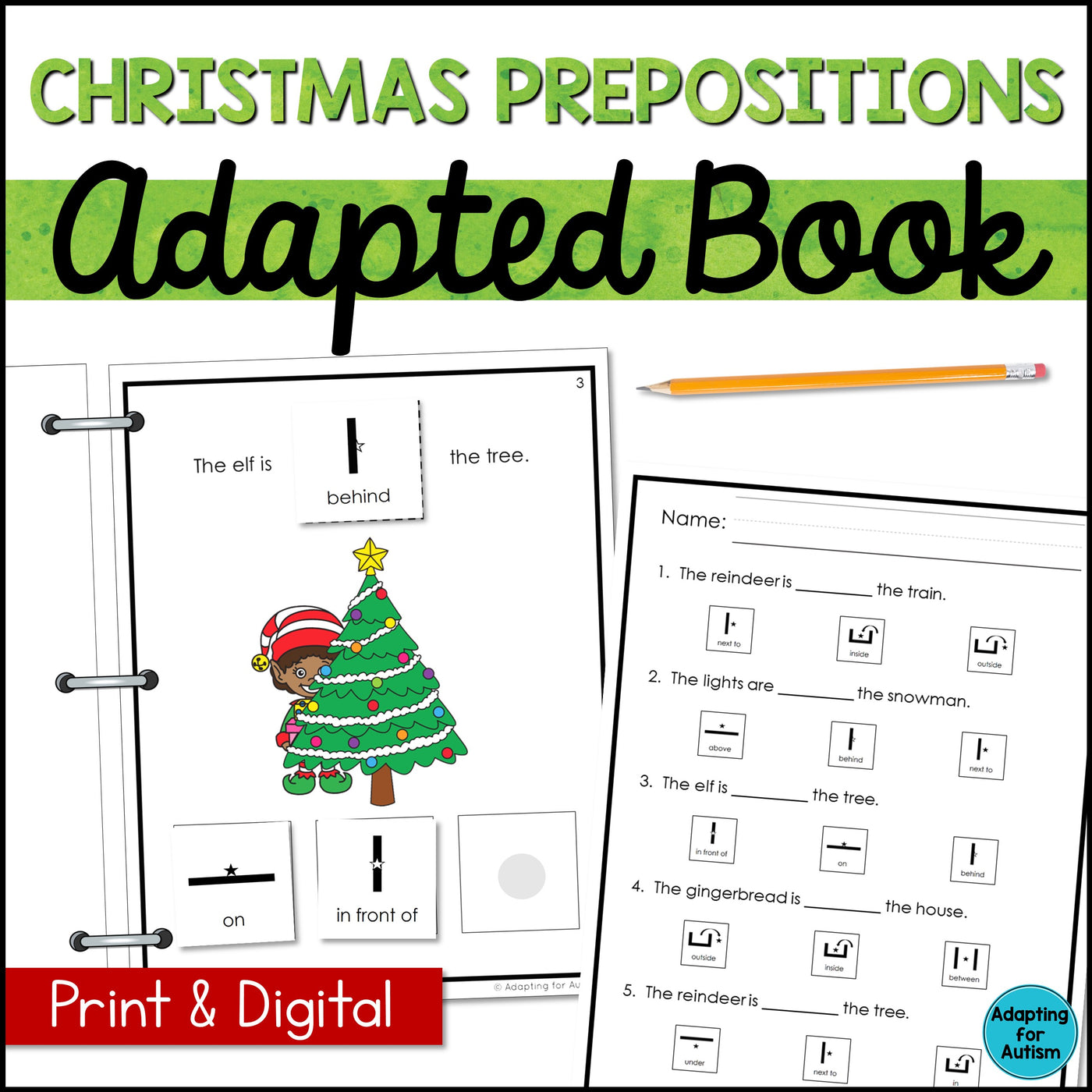 christmas adapted book of prepositions (print and digital