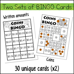Money BINGO Games: Counting coins up to $1.00