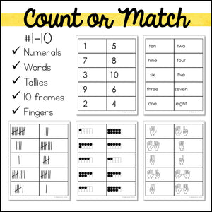Number Recognition and Counting File Folder Games