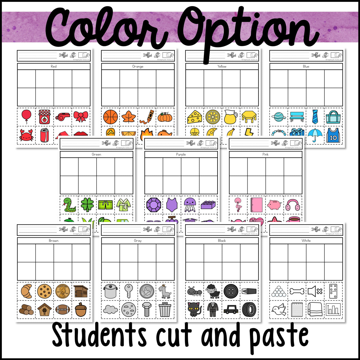 Errorless Cut and Paste Activities - Colors β Autism Work Tasks