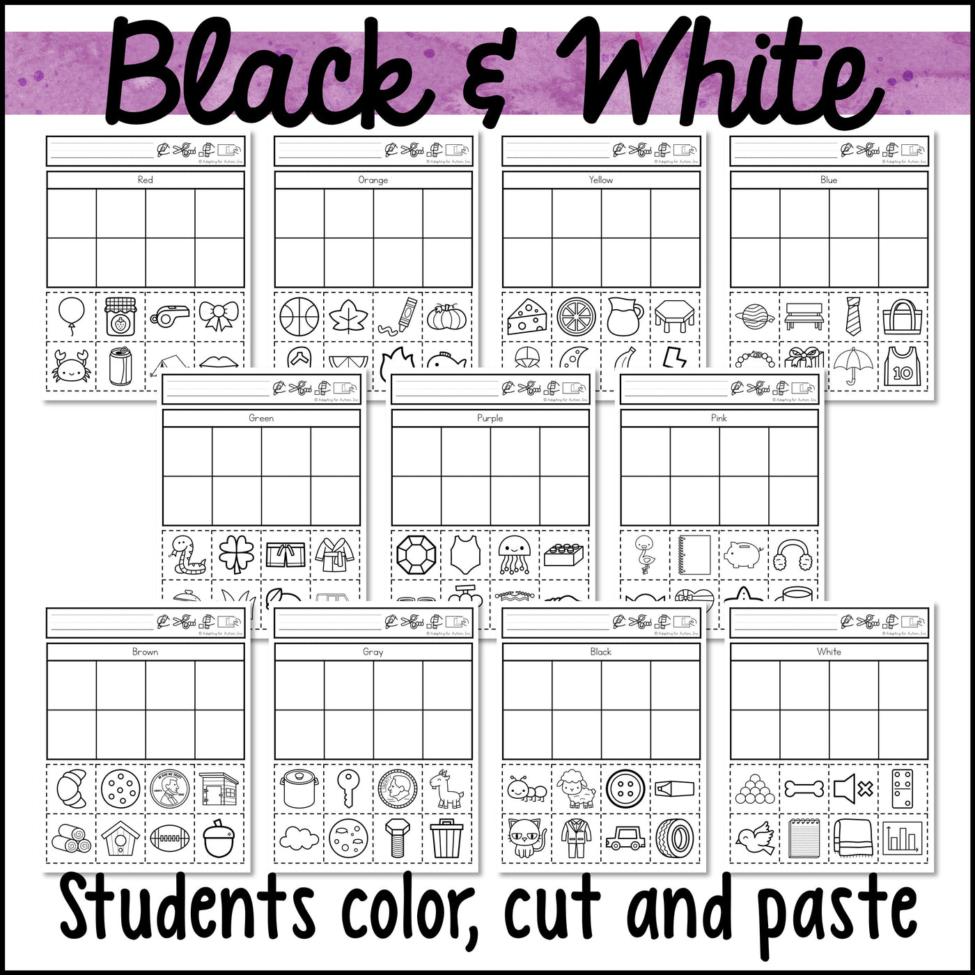 Errorless Color Activity Errorless Cut and Paste Activities - Colors – Autism Work Tasks