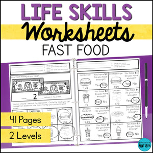 Life Skills Worksheets - Fast Food Restaurants