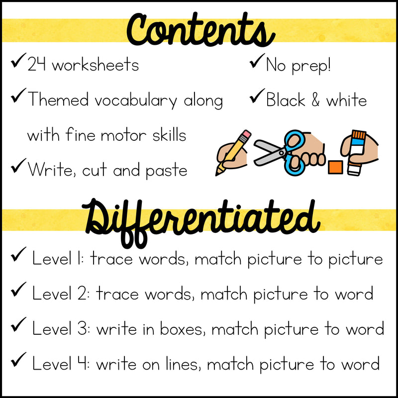 Food Write Cut and Paste Activities – Autism Work Tasks