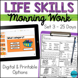 Life Skills Morning Work - Digital and Printable | Set 3