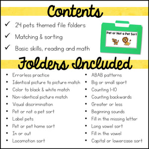 Pets File Folder Games and Activities