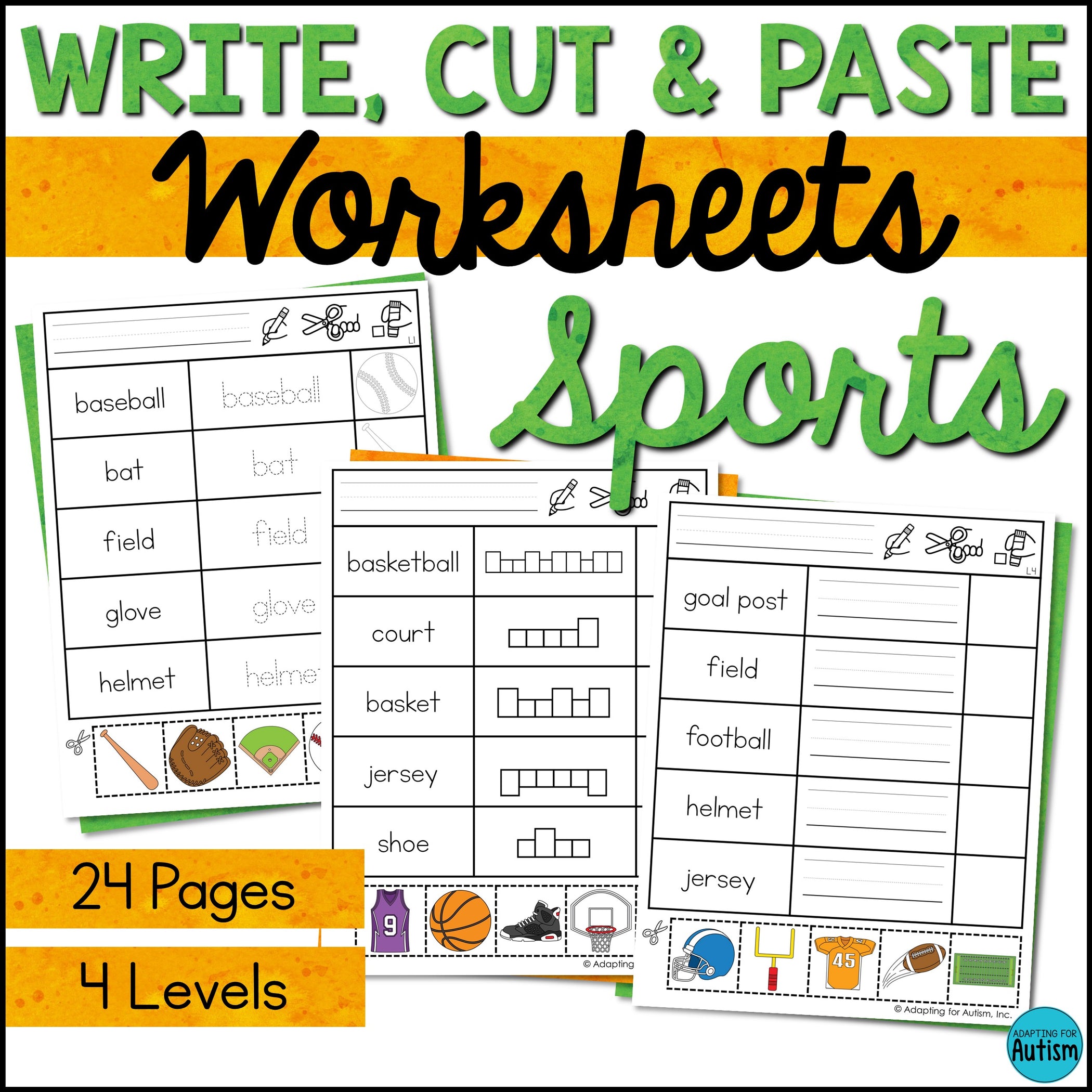 Sports Write Cut and Paste Activities – Autism Work Tasks