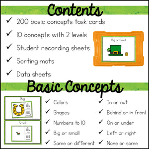Special Education Task Boxes | St. Patrick's Day Basic Concepts