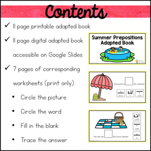 Summer Adapted Book: Prepositions (Print and Digital)