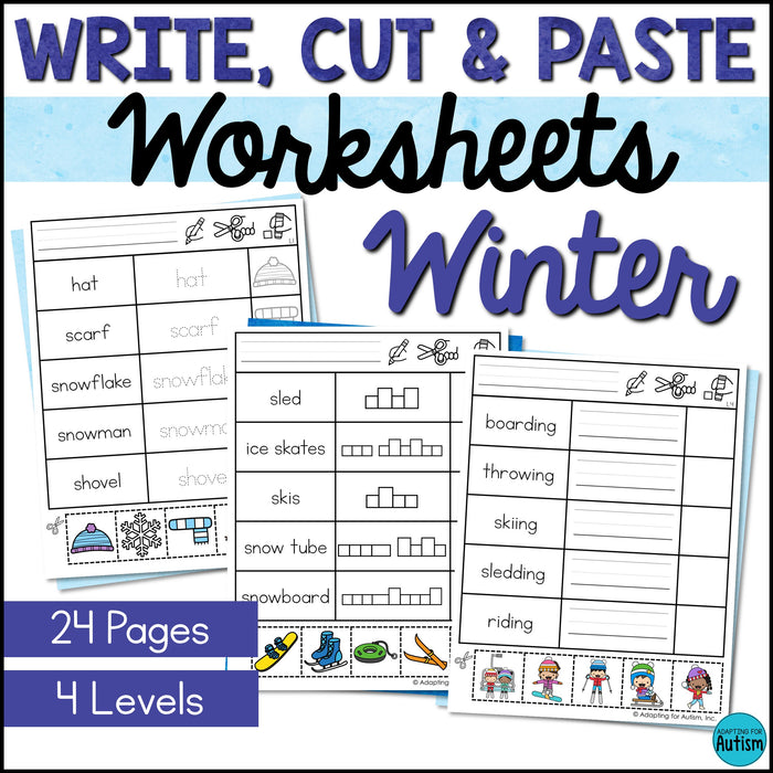 Winter Write Cut and Paste Worksheets – Autism Work Tasks