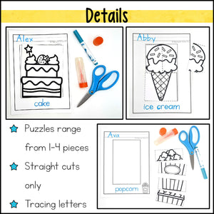 Alphabet Cut and Paste Activities: Beginning Sounds Puzzle Worksheets